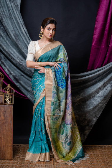 Hand Painted Tussar Silk Saree